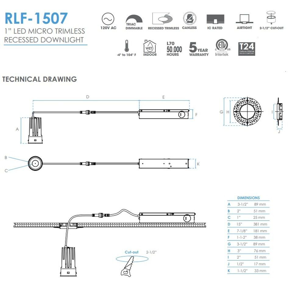 RLF White Canless Recessed Light