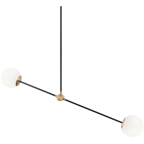 Cosmic 2 Light 35 inch Aged Gold Brass Pendant Ceiling Light in Aged Gold Brass and Opal Glass