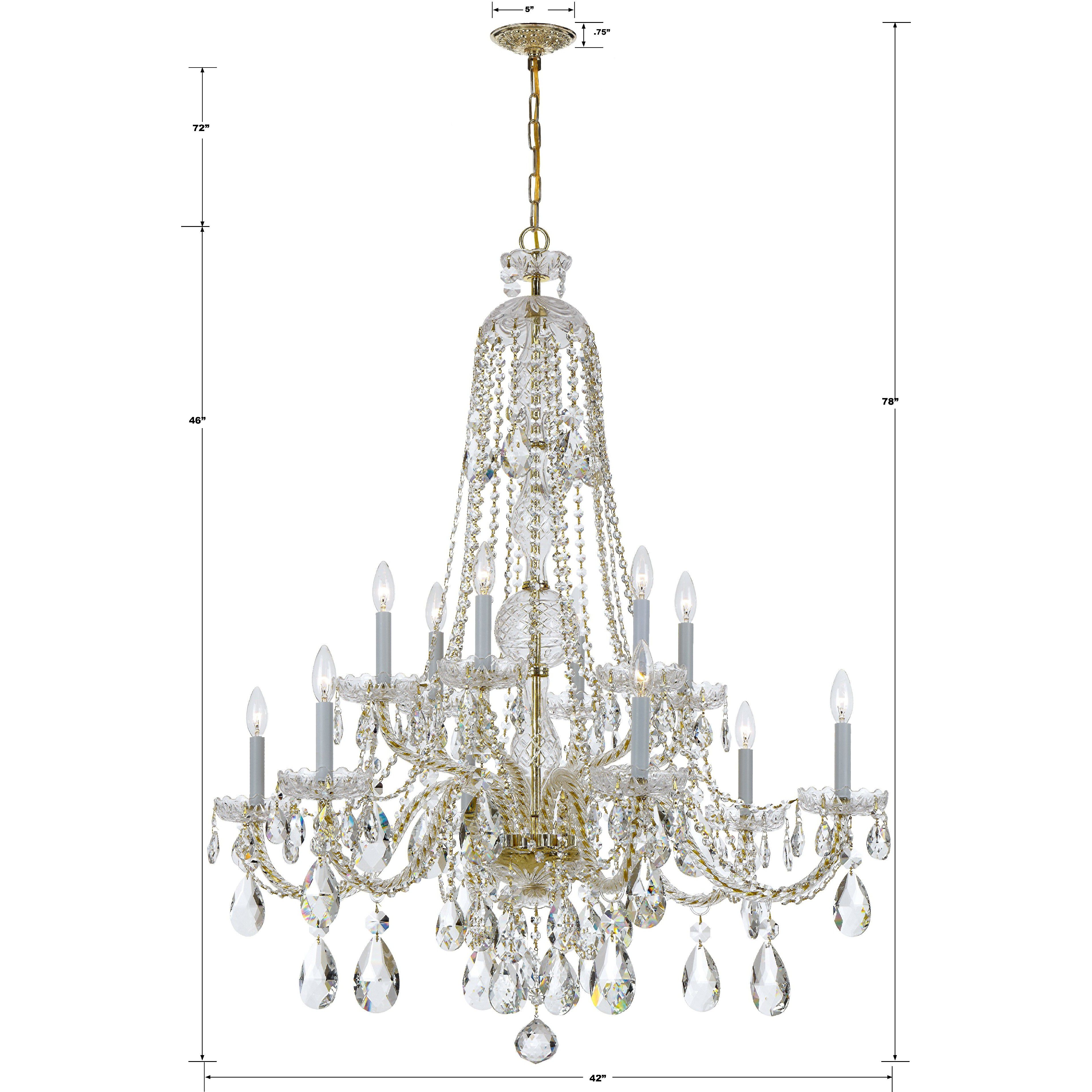 Traditional Crystal 12 Light 42 inch Polished Brass Chandelier Ceiling Light
