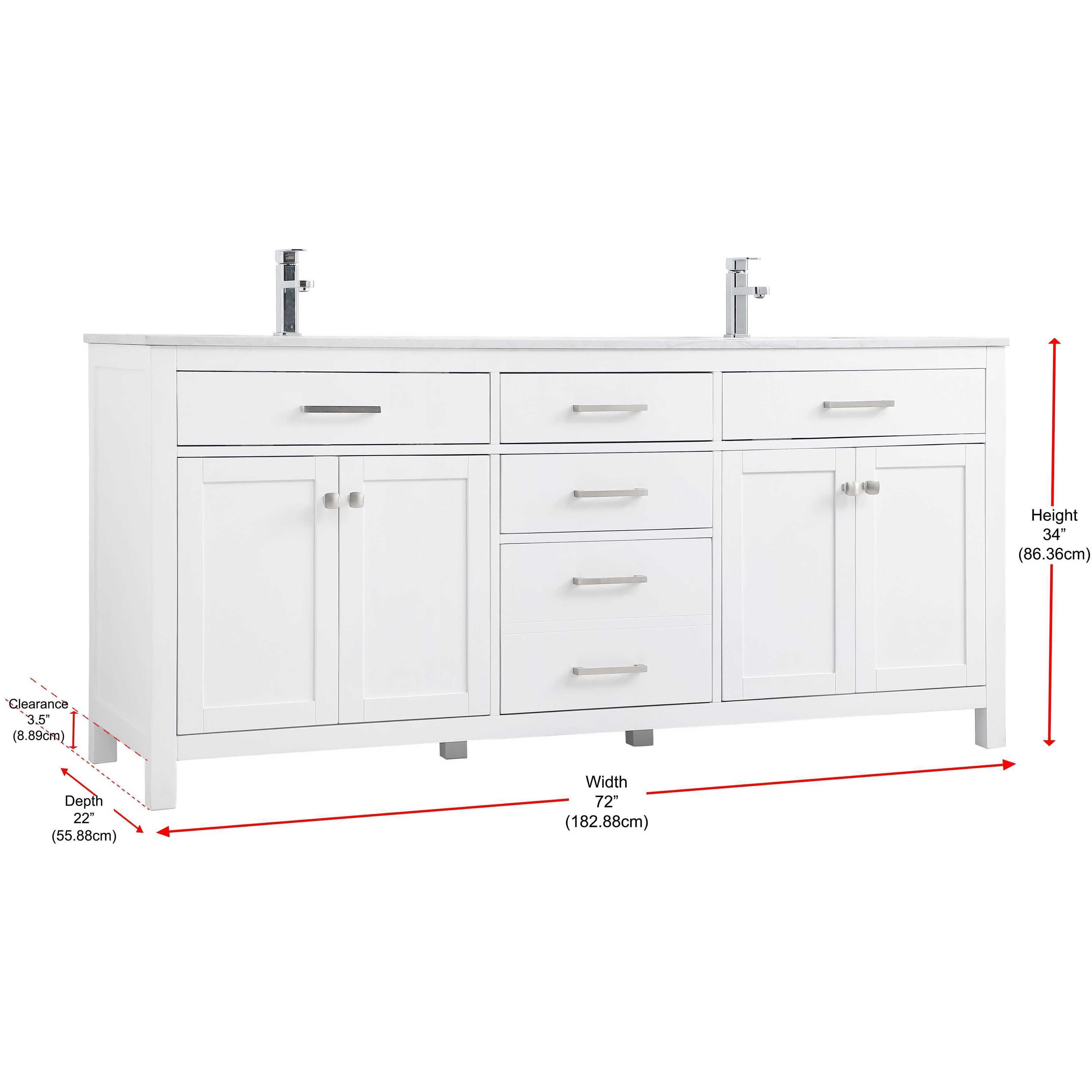 Lewis 72 X 22 X 34 inch White Vanity Sink Set