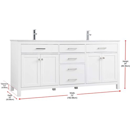Lewis 72 X 22 X 34 inch White Vanity Sink Set