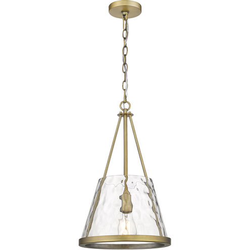 Lux 1 Light 12 inch Brushed Brass Mini Pendant Ceiling Light in Incandescent, Clear Water Glass
