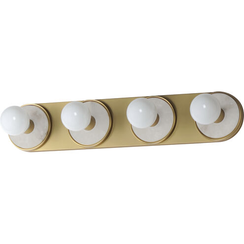 Hollywood LED 26.5 inch Whit Alabaster and Natural Aged Brass Bath Vanity Wall Light in Bulb Included, White Alabaster and Natural Aged Brass