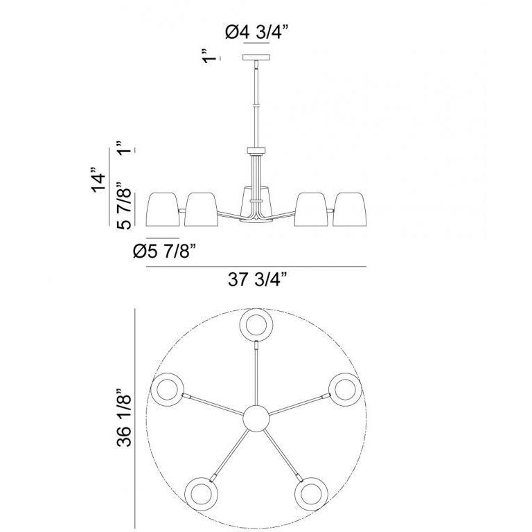 Luca 5 Light 36.13 inch Black Pendant Ceiling Light