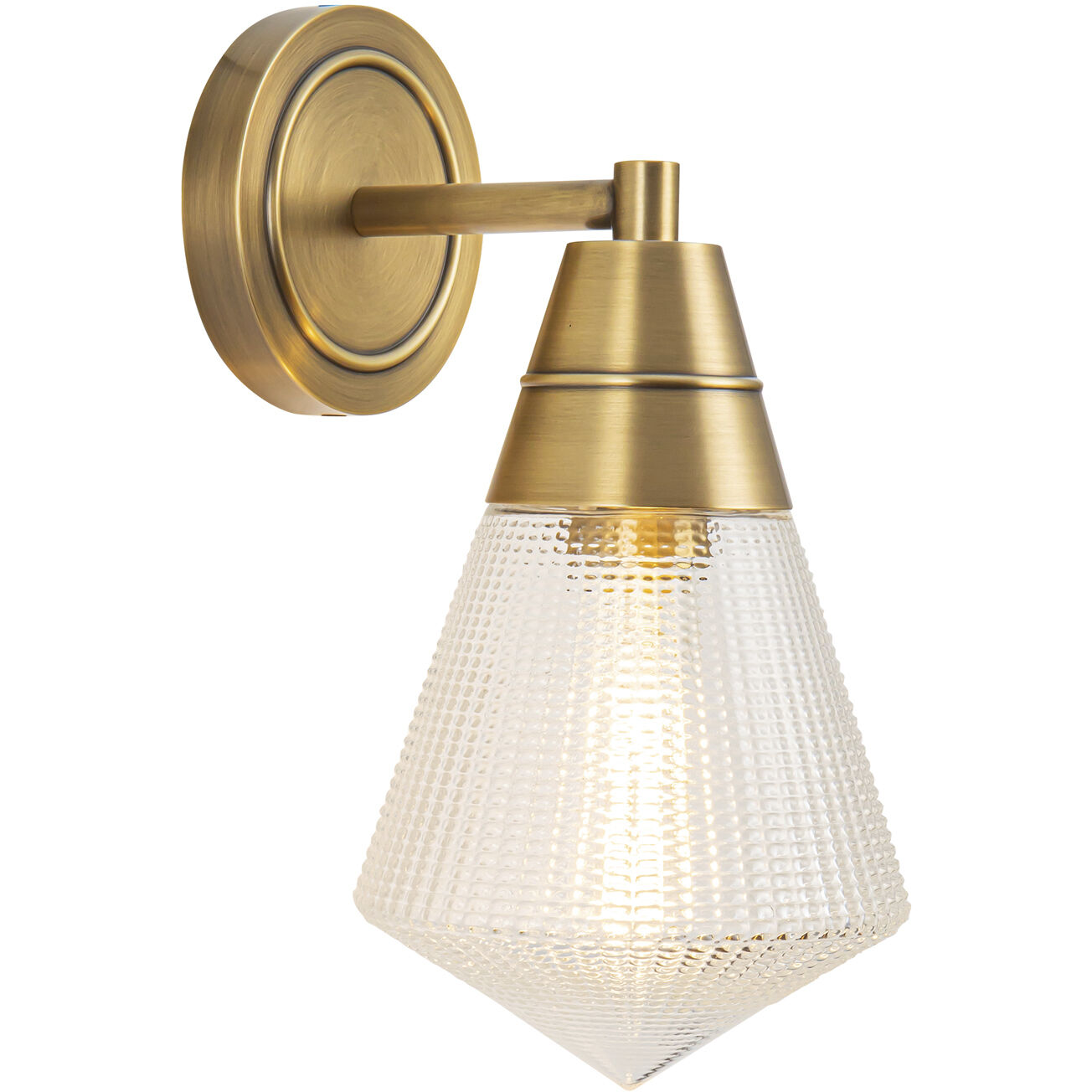 Willard Wall/Vanity Light Wall Light in Vintage Brass, Clear Prismatic Glass