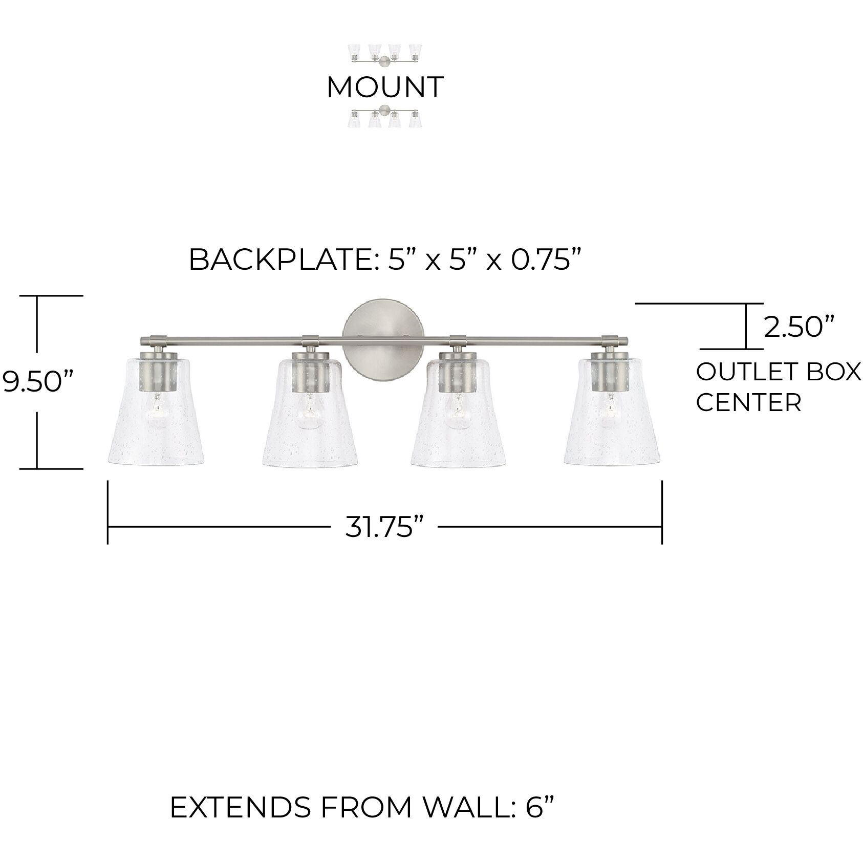 Baker 4 Light 32 inch Brushed Nickel Vanity Light Wall Light