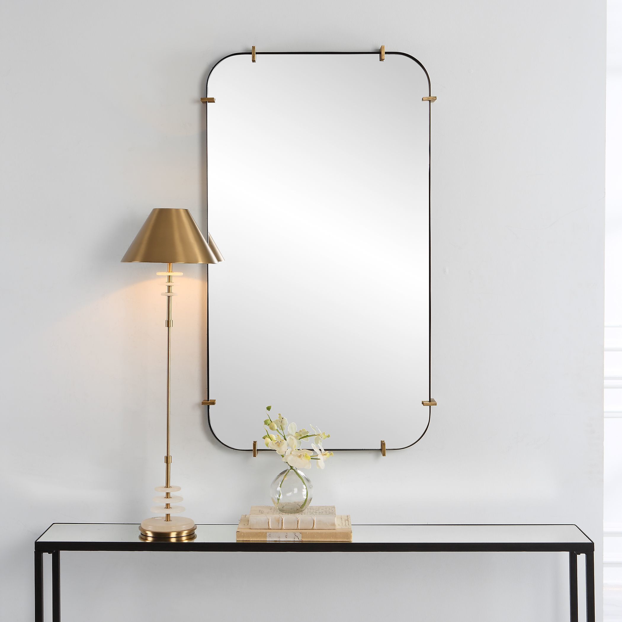 Pali 47.5 X 27.13 inch Black Iron and Antiqued Brushed Gold Mirror