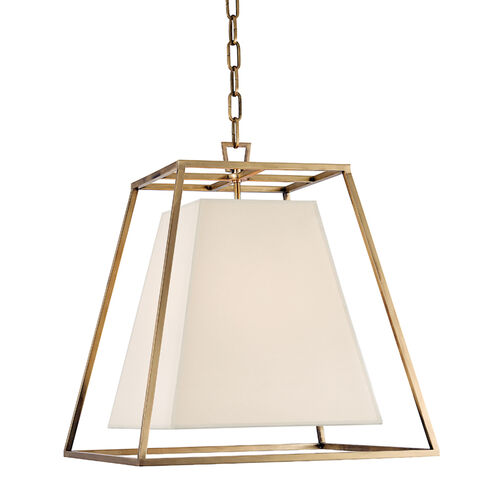 Kyle 4 Light 17 inch Aged Brass Pendant Ceiling Light in White Faux Silk
