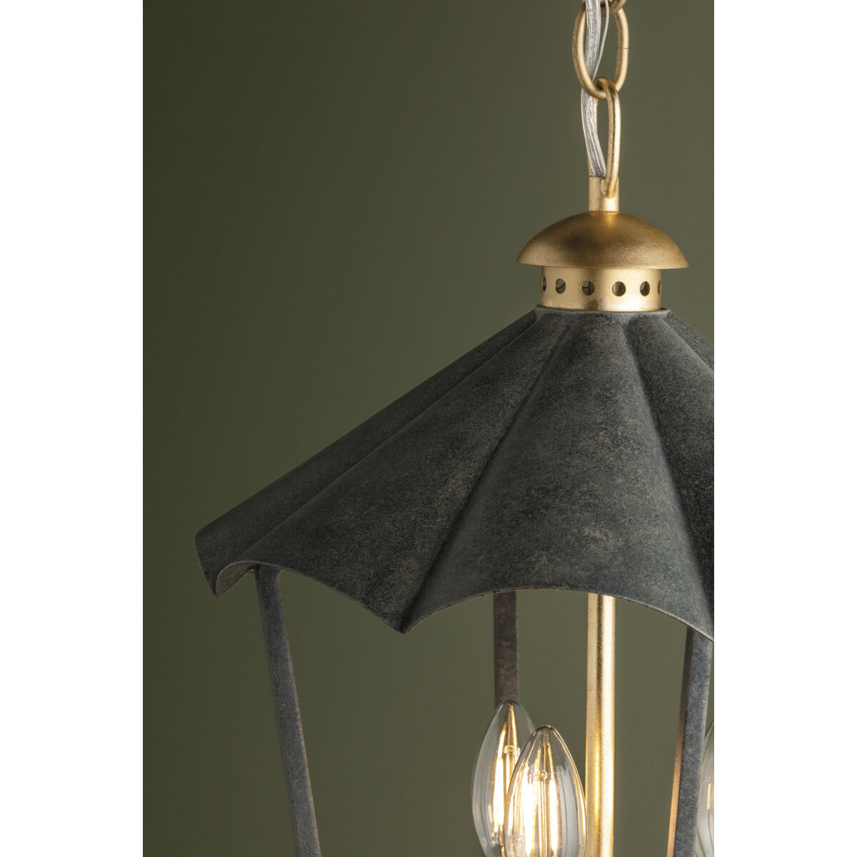 Wildomar 3 Light 13.5 inch Vintage Gold Leaf and French Iron Indoor Lantern Ceiling Light