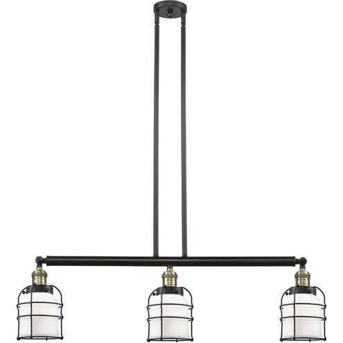 Franklin Restoration Small Bell Cage LED 38.5 inch Black Antique Brass Island Light Ceiling Light in Matte White Glass, Franklin Restoration