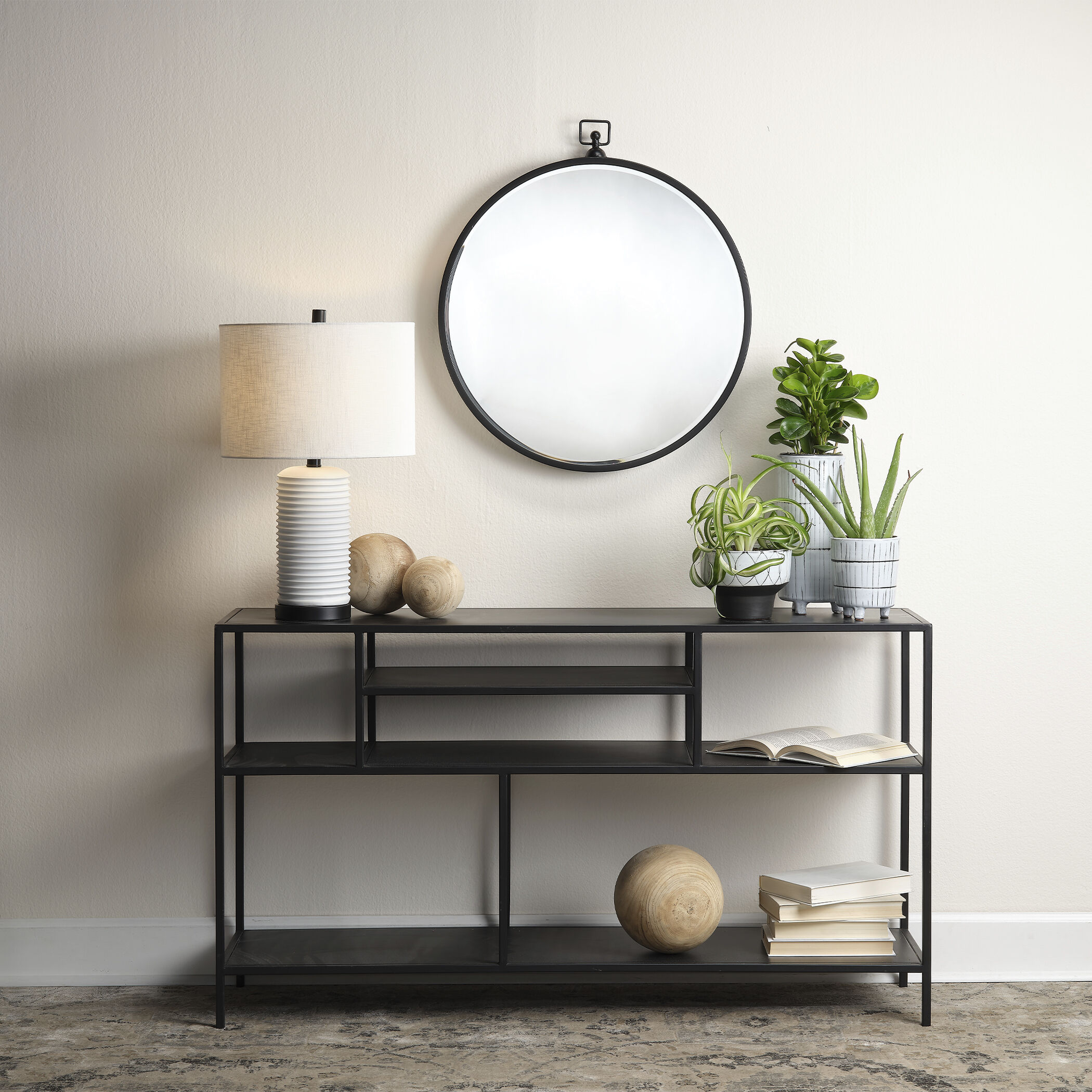 Element Shelved 51 X 14 inch Black Iron Console Table