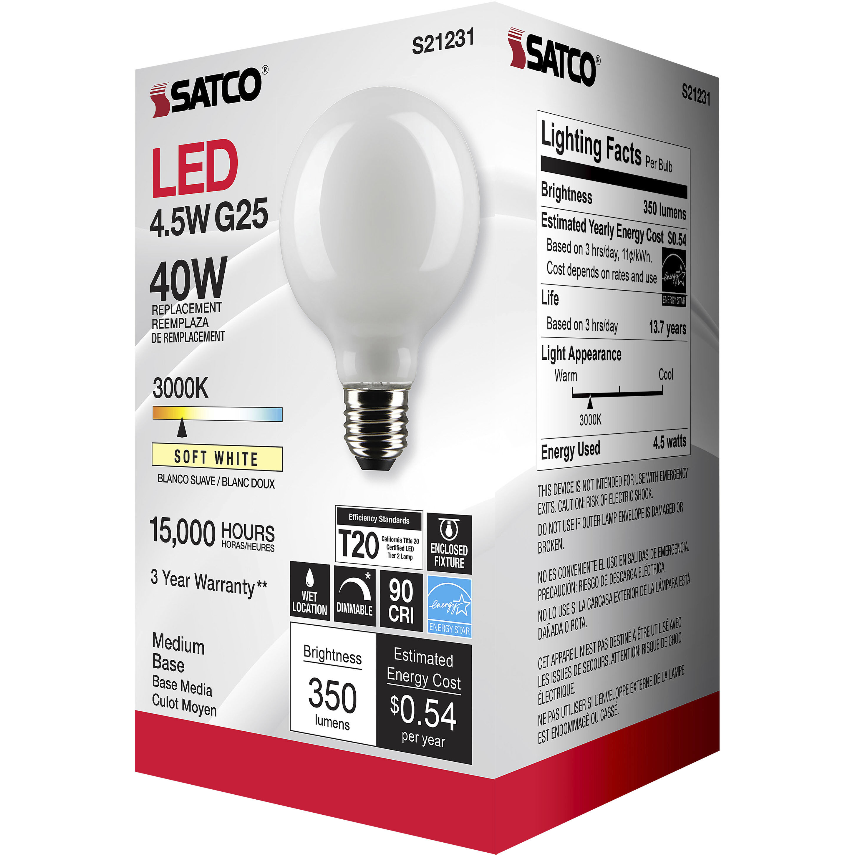 Lumos LED Medium Medium 4.50 watt 3000K LED Filament