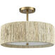 Abaca 3 Light 17 inch Satin Brass Semi Flush Mount Ceiling Light