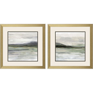 Gentle Calm Horizon Green and Gray and Metallic Framed Art