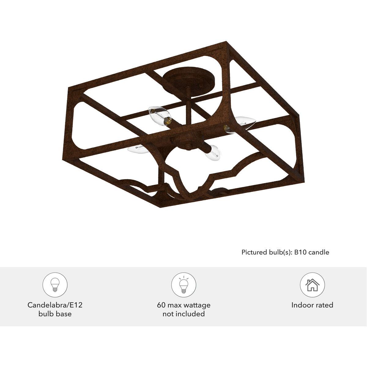 Highland Hill 4 Light 16 inch Textured Rust Semi-Flush Mount Ceiling Light