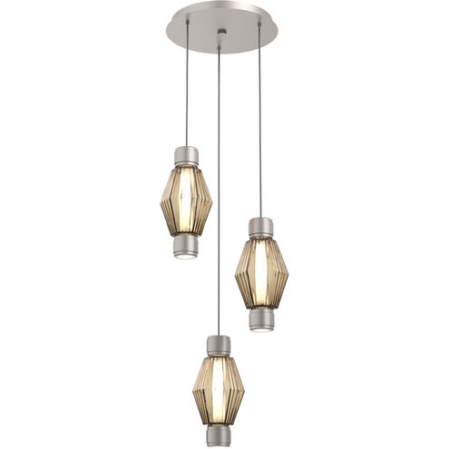 Aalto Mandrel LED Metallic Beige Silver Multi Pendant Chandelier Ceiling Light in 3000K LED, Optic Rib Bronze