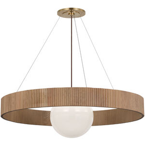 Windsor Smith Arena LED 53 inch Hand-Rubbed Antique Brass and Natural Oak Ring and Globe Chandelier Ceiling Light