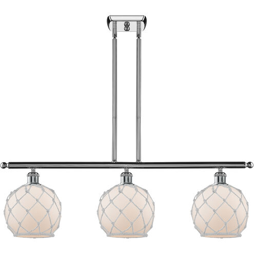 Ballston Farmhouse Rope Island Light Ceiling Light in Polished Chrome, White Glass with White Rope, Ballston