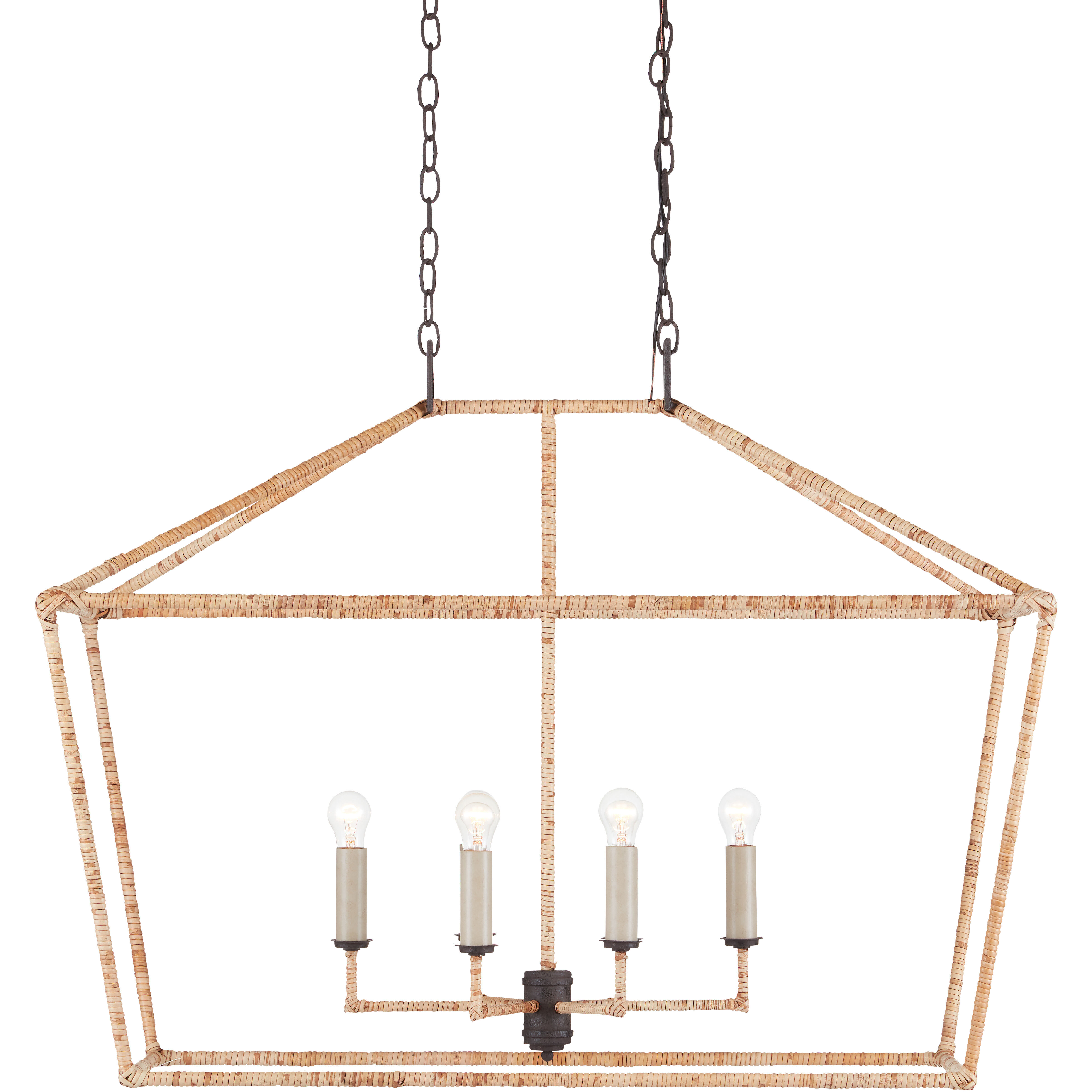 Currey Company 9000 0874 Denison 6 Light 40 inch Mole Black Natural Rattan Lantern Pendant Ceiling Light
