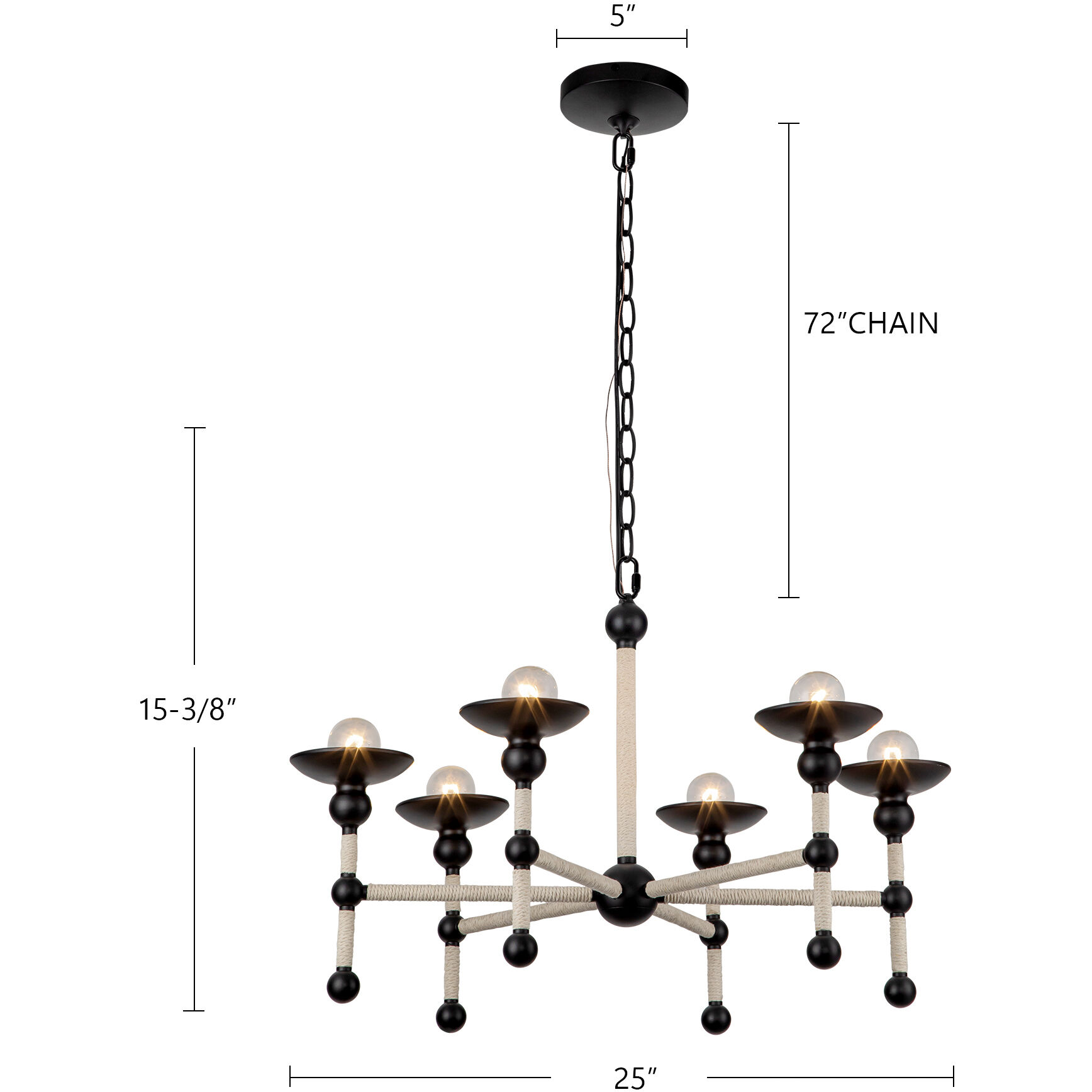 Nadine 6 Light 25 inch Matte Black/Cotton Chandelier Ceiling Light in Matte Black and Cotton