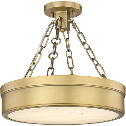 Anders LED 15 inch Rubbed Brass Semi Flush Mount Ceiling Light