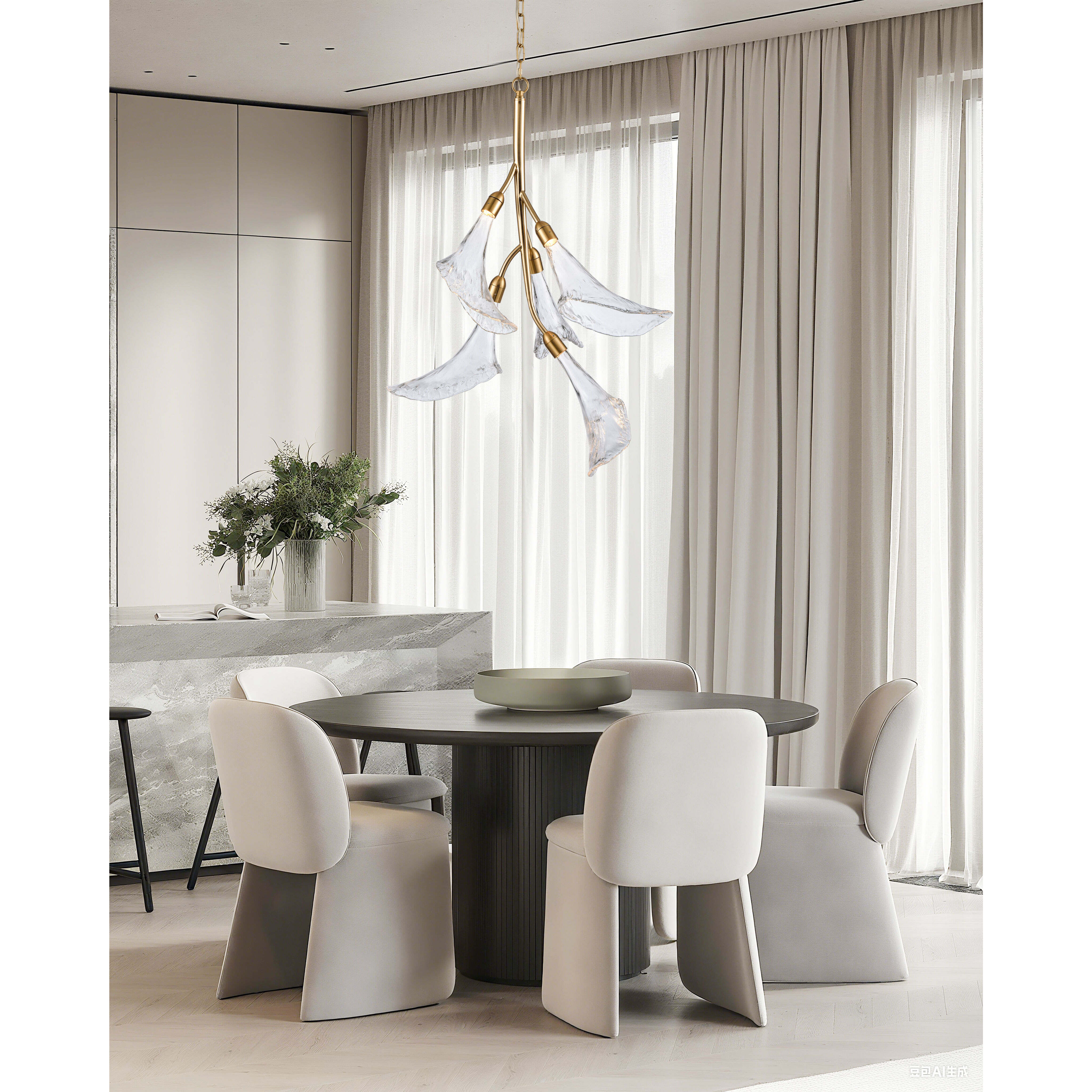 Calla LED 23.5 inch Natural Brass Chandelier Ceiling Light, Converts to Semi Flush