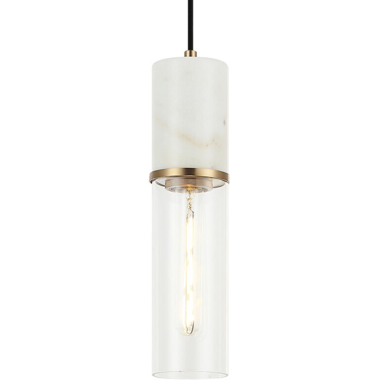 Marmor 1 Light 3.38 inch Aged Gold Brass and White Marble Pendant Ceiling Light