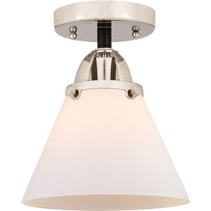 Nouveau 2 Large Cone LED 8 inch Black Polished Nickel Semi-Flush Mount Ceiling Light in Matte White Glass