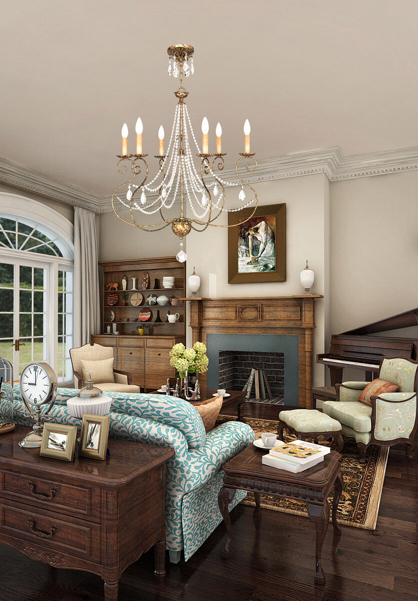 Isabella 6 Light 27 inch Hand Applied European Bronze Chandelier Ceiling Light