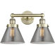 Cone 2 Light 15.5 inch Antique Brass Bath Vanity Light Wall Light in Light Smoke Glass