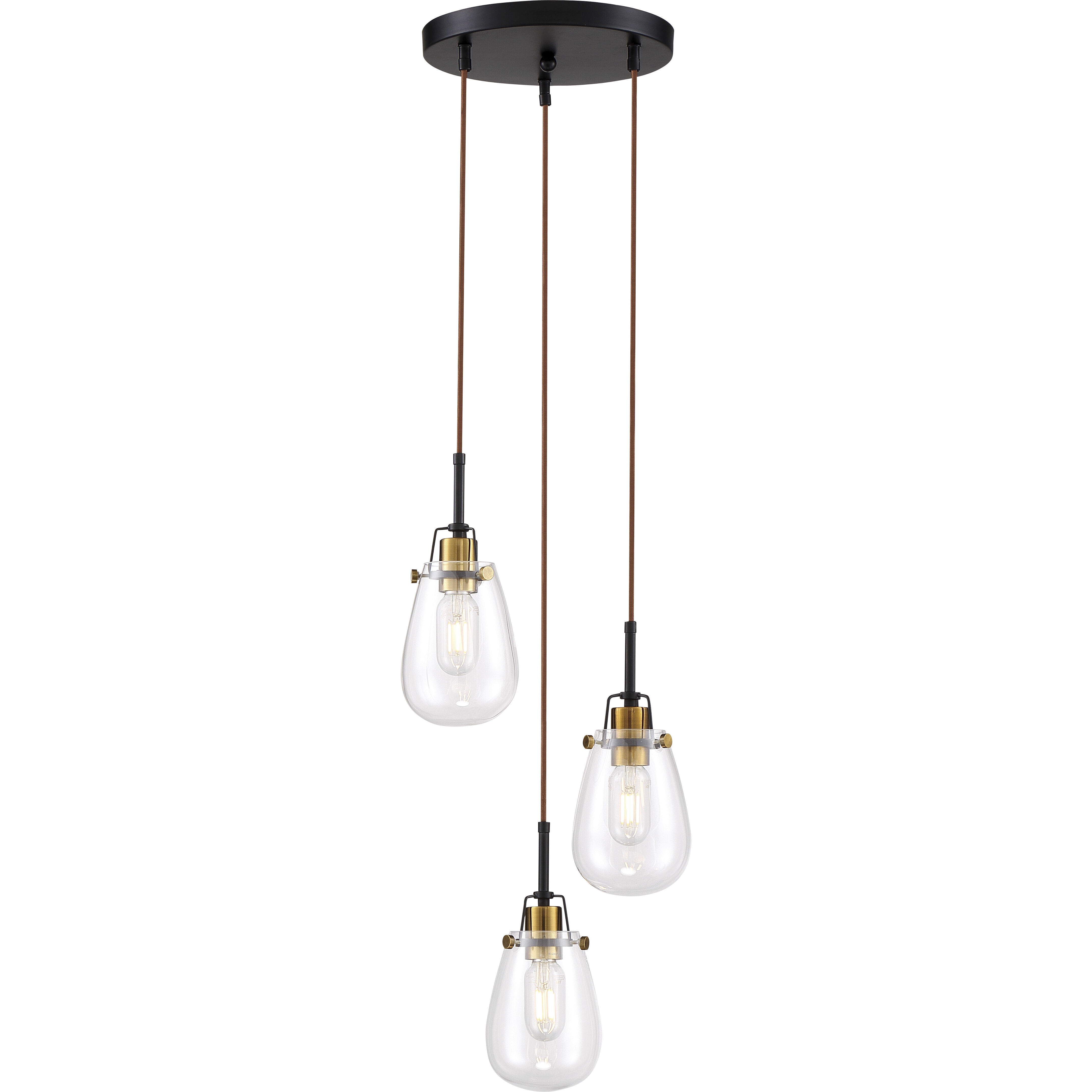 Toleo 3 Light 12.5 inch Black and Vintage Brass Accents Chandelier Ceiling Light