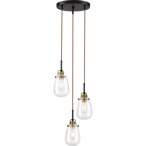 Toleo 3 Light 13 inch Black and Vintage Brass Accents Chandelier Ceiling Light