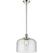 Ballston X-Large Bell LED 8 inch Polished Nickel Pendant Ceiling Light in Seedy Glass