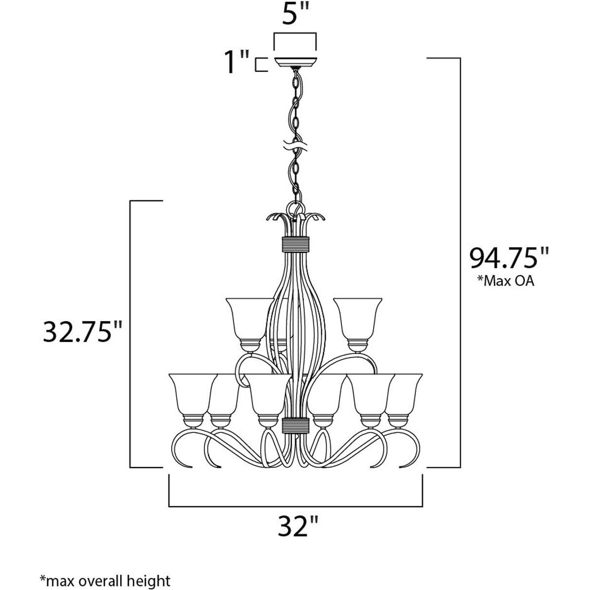 Basix 9 Light 32 inch Satin Nickel Multi-Tier Chandelier Ceiling Light in Frosted