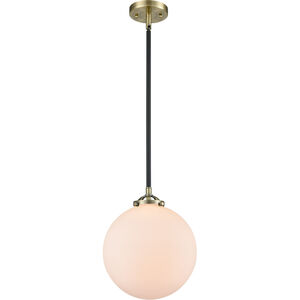Nouveau X-Large Beacon LED 10 inch Black Antique Brass Mini Pendant Ceiling Light in Matte White Glass, Nouveau