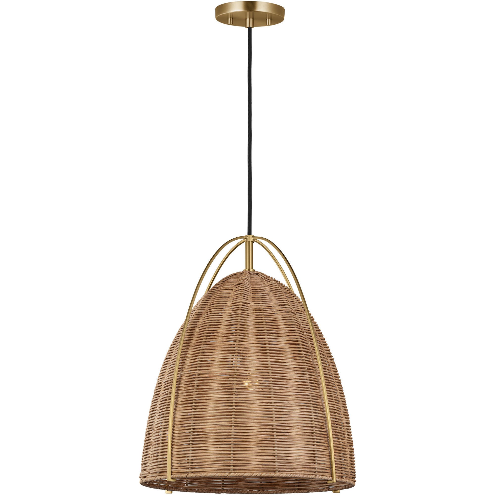 Sean Lavin Norman Pendant Ceiling Light in Satin Brass with Blonde Rattan