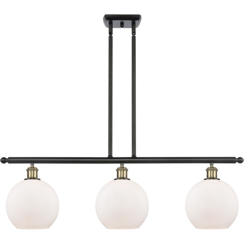 Ballston Athens 3 Light 36 inch Black Antique Brass Island Light Ceiling Light in Matte White Glass, Ballston