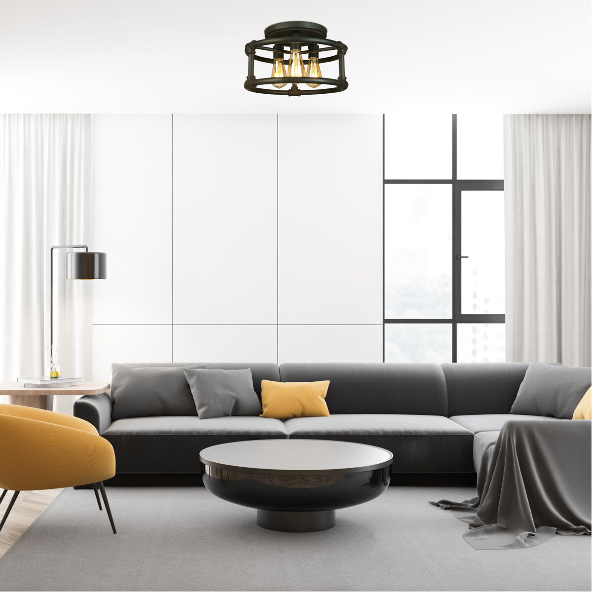 Wymer 3 Light 15 inch Matte Bronze Semi Flush Mount Ceiling Light