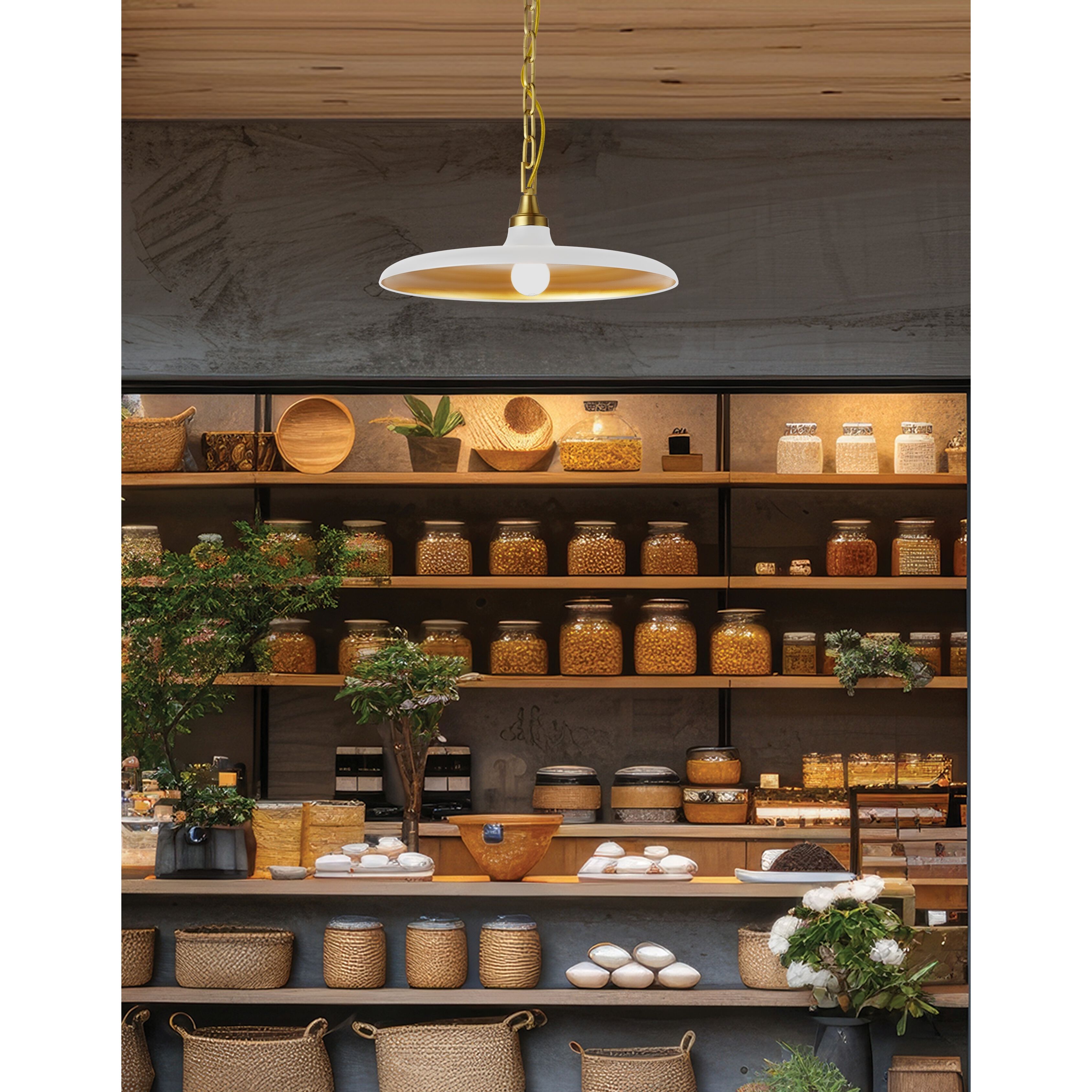 Quentin LED 18 inch Aged Brass Pendant Ceiling Light in Matte White/Gold