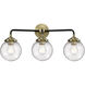 Nouveau Beacon 3 Light 24 inch Black Antique Brass Bath Vanity Light Wall Light in Seedy Glass, Nouveau