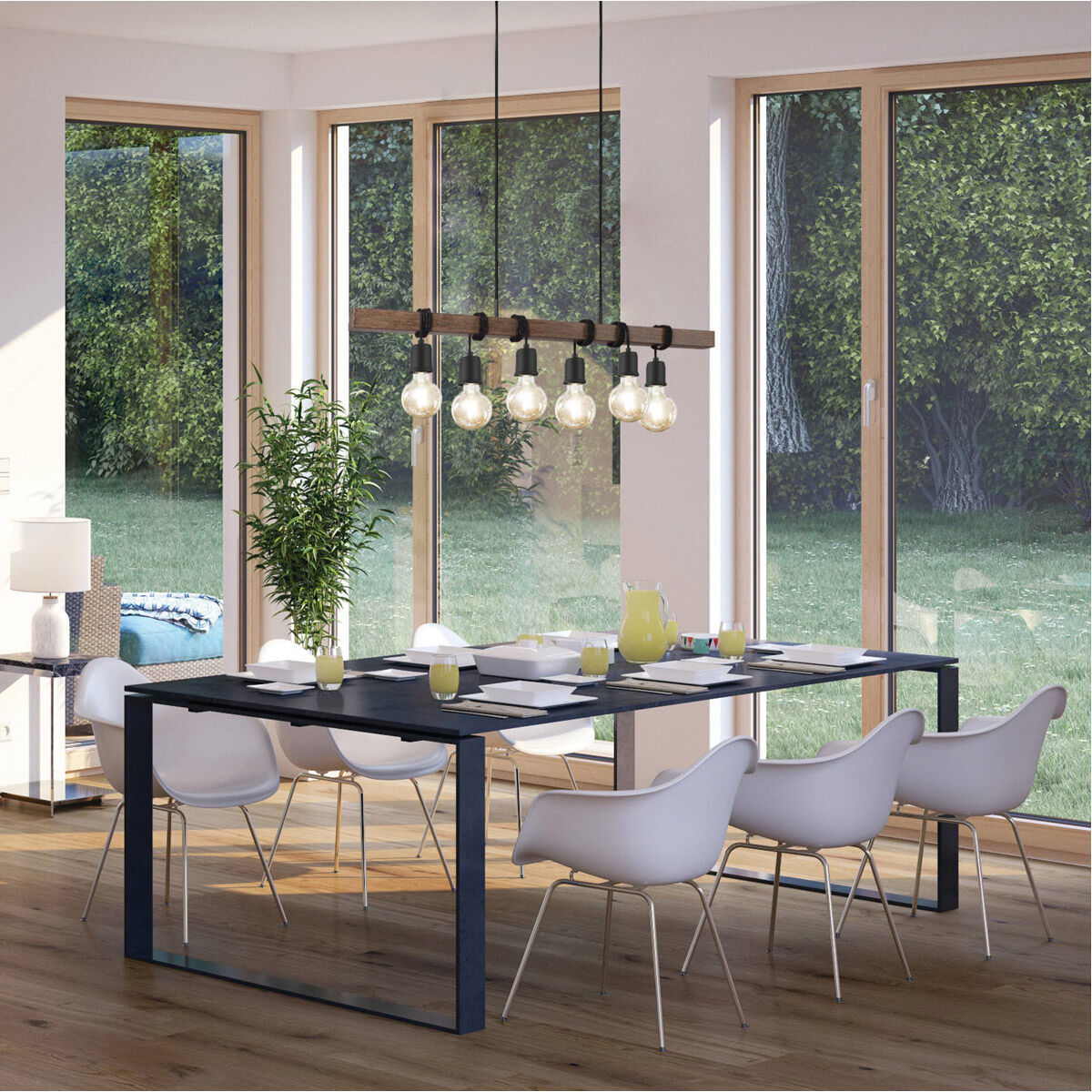 Violon 6 Light 39.37 inch Black and Dark Brown Kitchen Island Pendant Ceiling Light