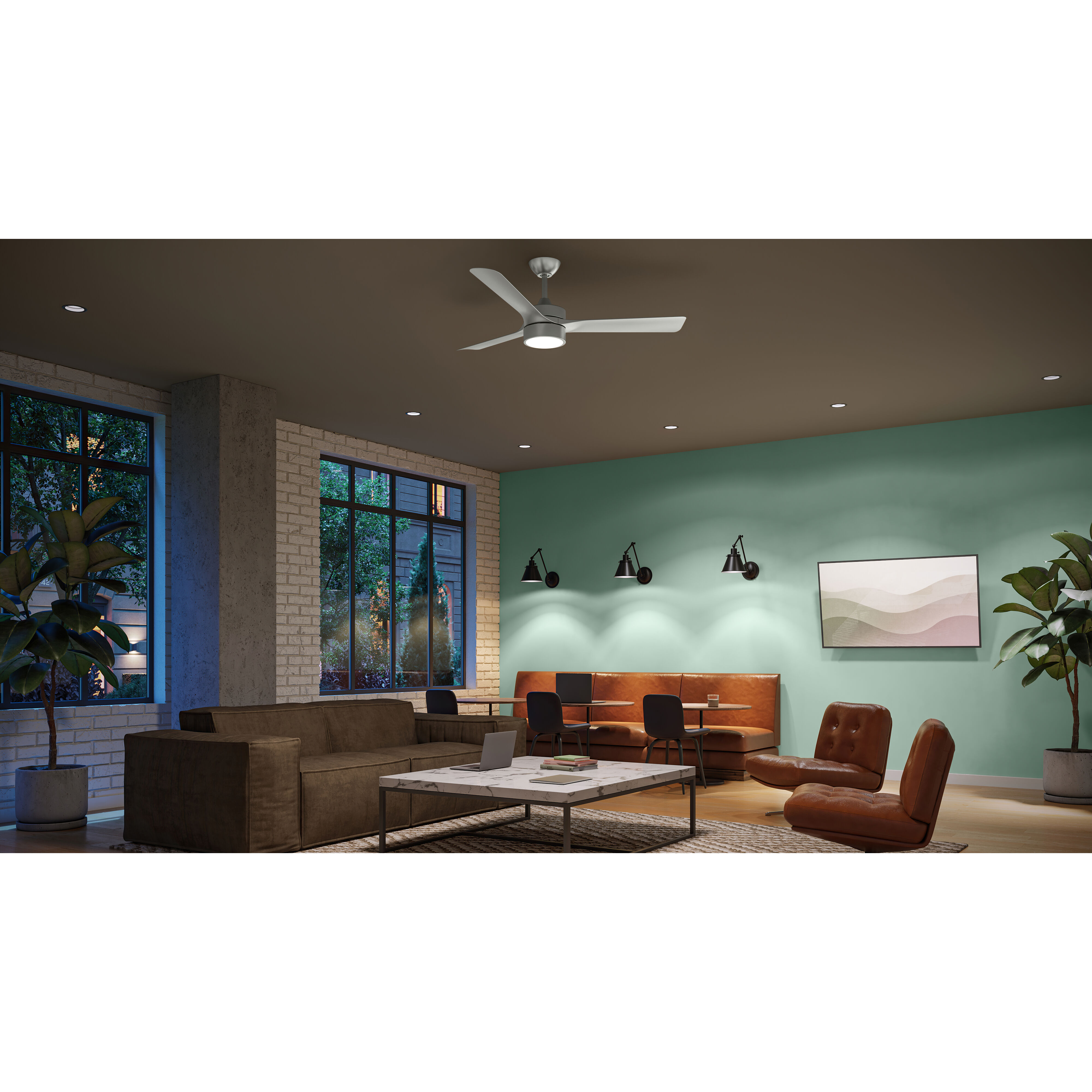 Axion II 52 inch Brushed Nickel with Silver Blades Ceiling Fans