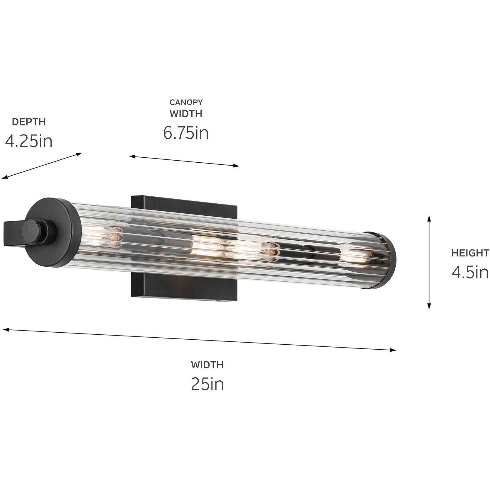 Azores 4 Light 25 inch Black Linear Bath Wall Light, Medium