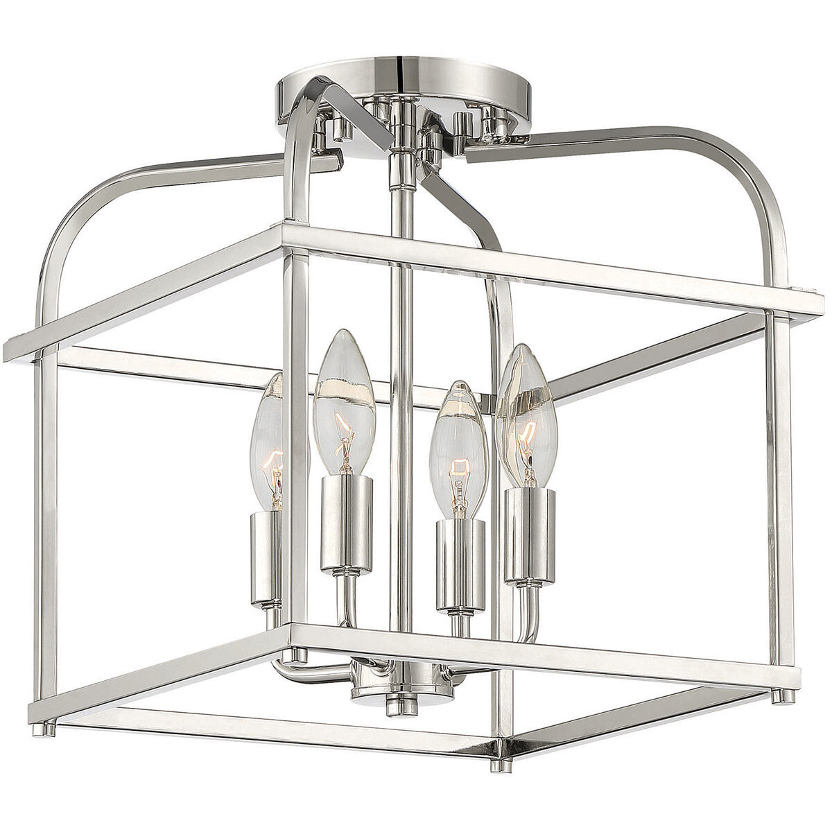 Transitional 4 Light 12 inch Polished Nickel Semi-Flush Ceiling Light