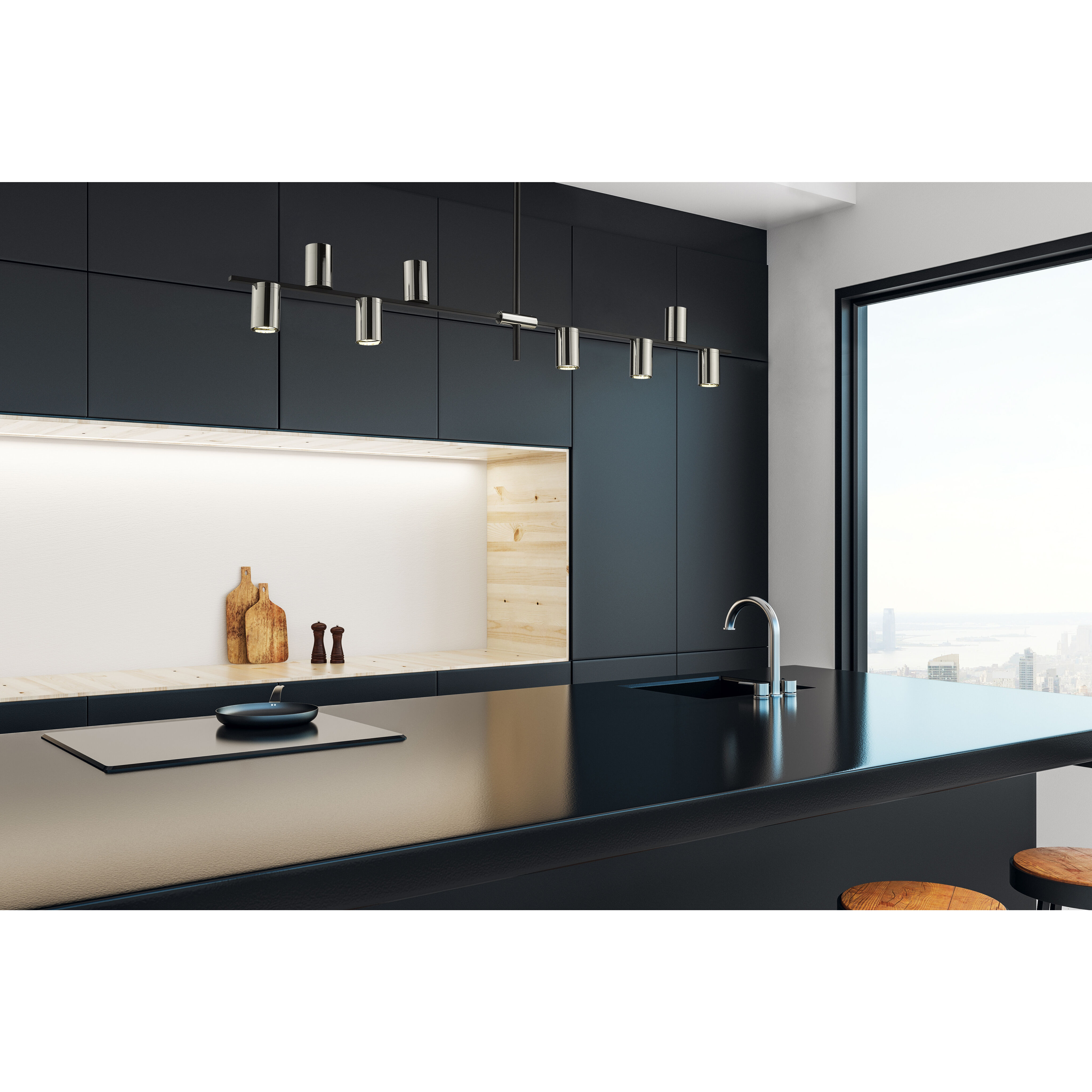 Calumet 8 Light 56 inch Matte Black and Polished Nickel Linear Chandelier Ceiling Light