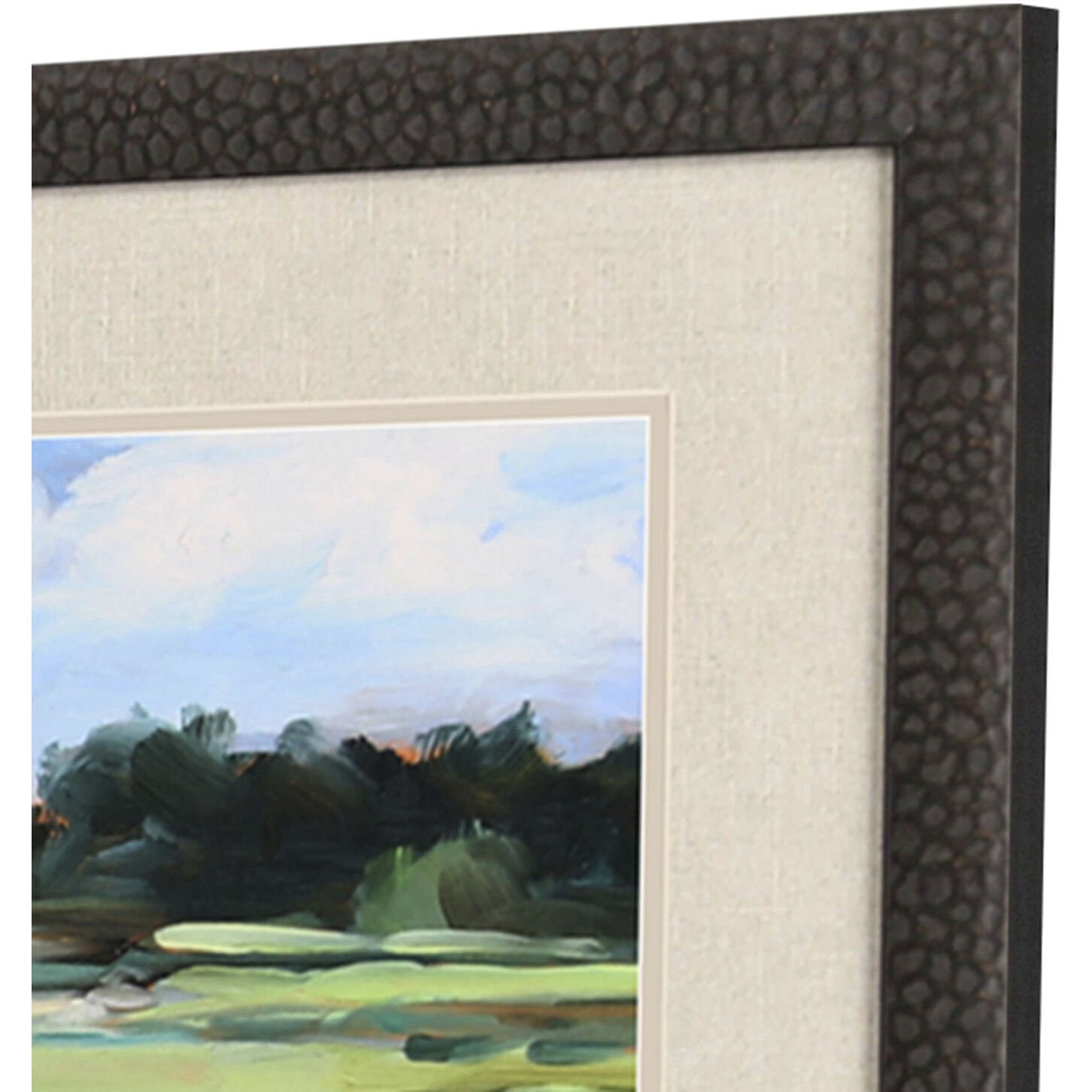 Golf Course Study Green and Blue and Multi and Orange Framed Art