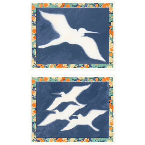 Egrets Flight Blue and Multi and White Framed Art
