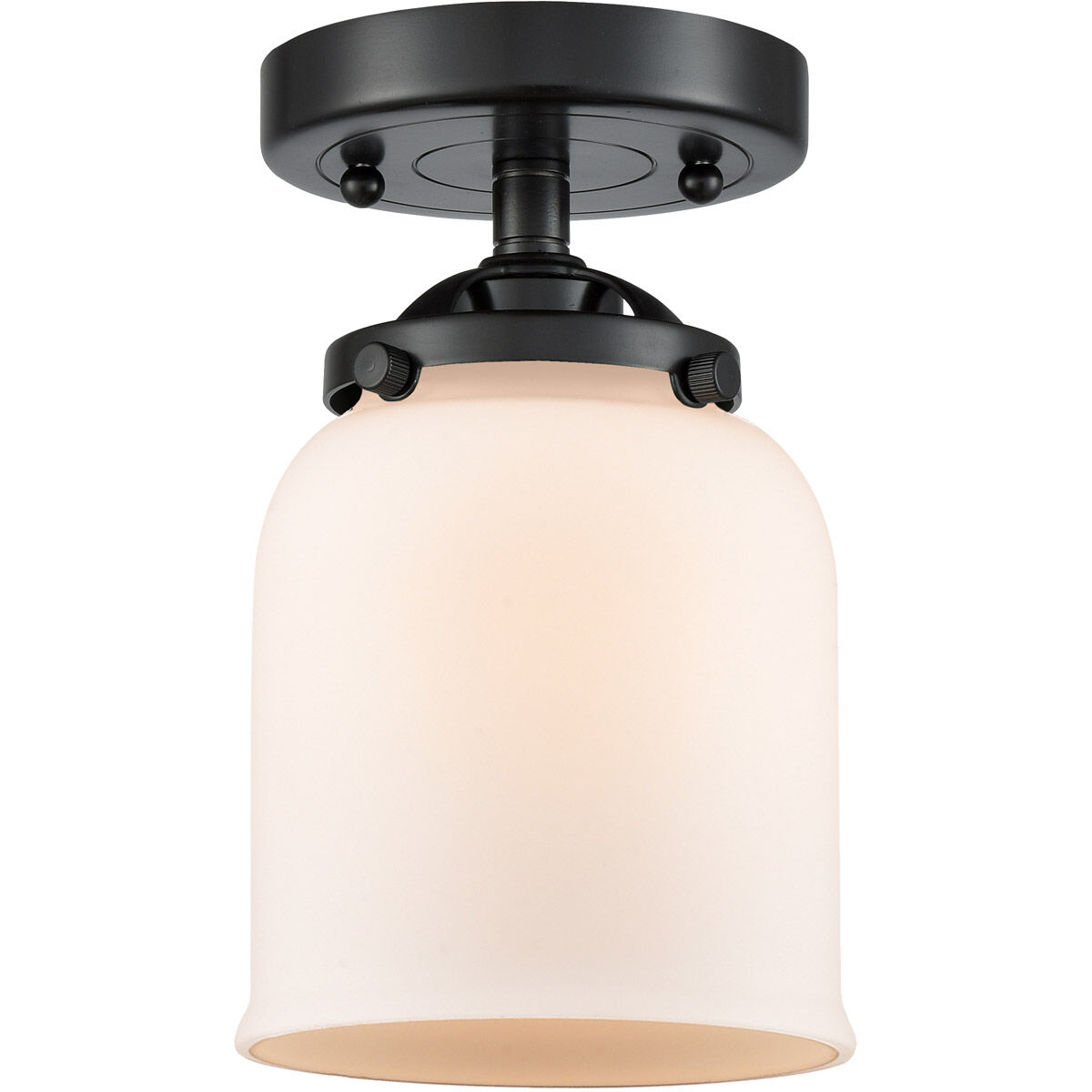 Nouveau Small Bell LED 5 inch Oil Rubbed Bronze Semi-Flush Mount Ceiling Light in Matte White Glass, Nouveau