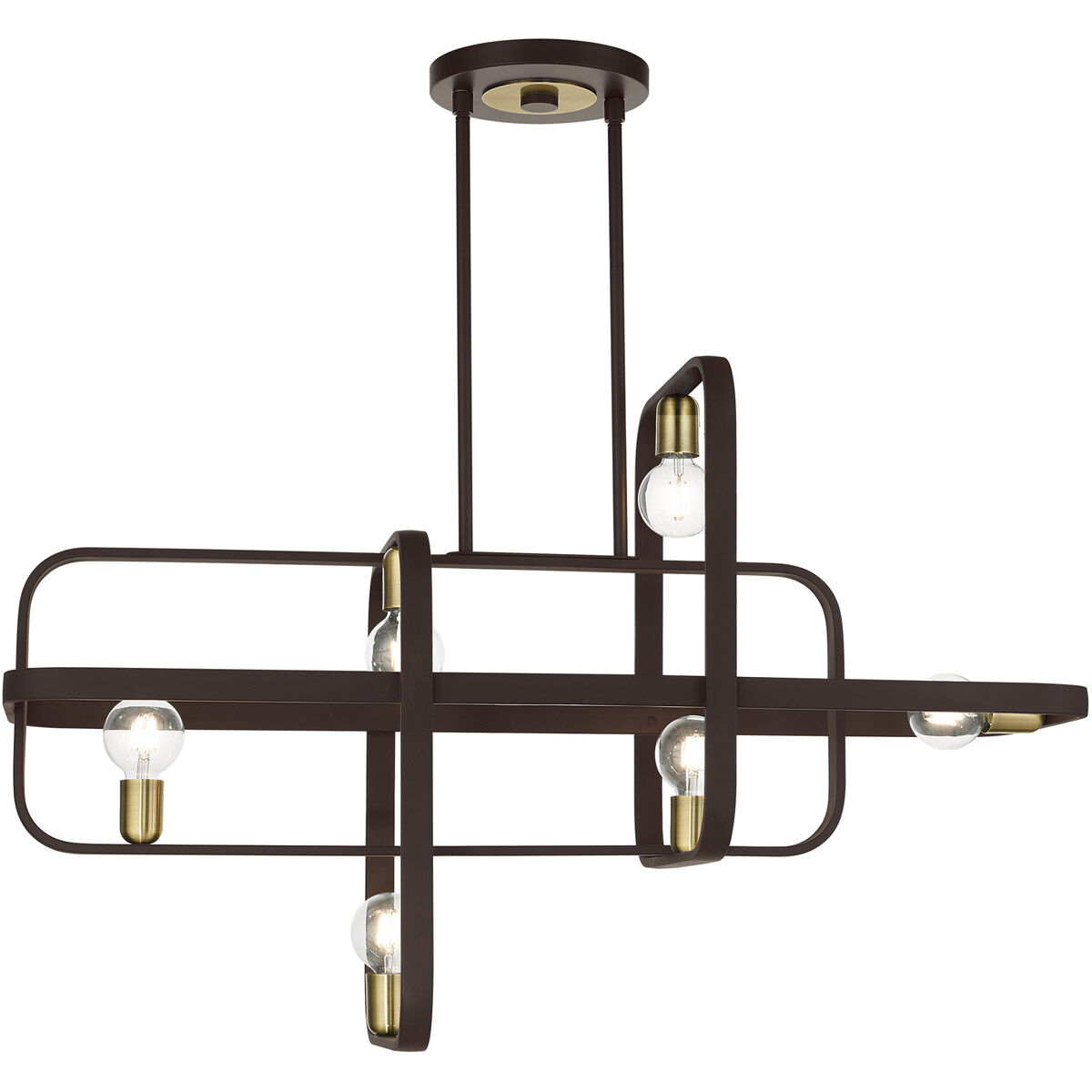 Bergamo 6 Light 42 inch Bronze with Antique Brass Accents Linear Chandelier Ceiling Light
