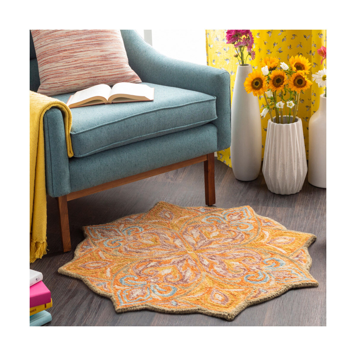 Bonifate 36 X 36 inch Saffron/Burnt Orange/Taupe/Eggplant/Mustard/Olive Rugs, Round